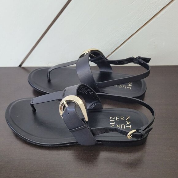 NEW Naturalizer Taylor Flat Sandals Black Leather 8W Ankle Strap - Picture 3 of 7